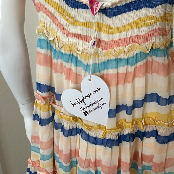 Buddy Love Riley multi colored tiered mini dress. NWT. Size L - Picture 6 of 8